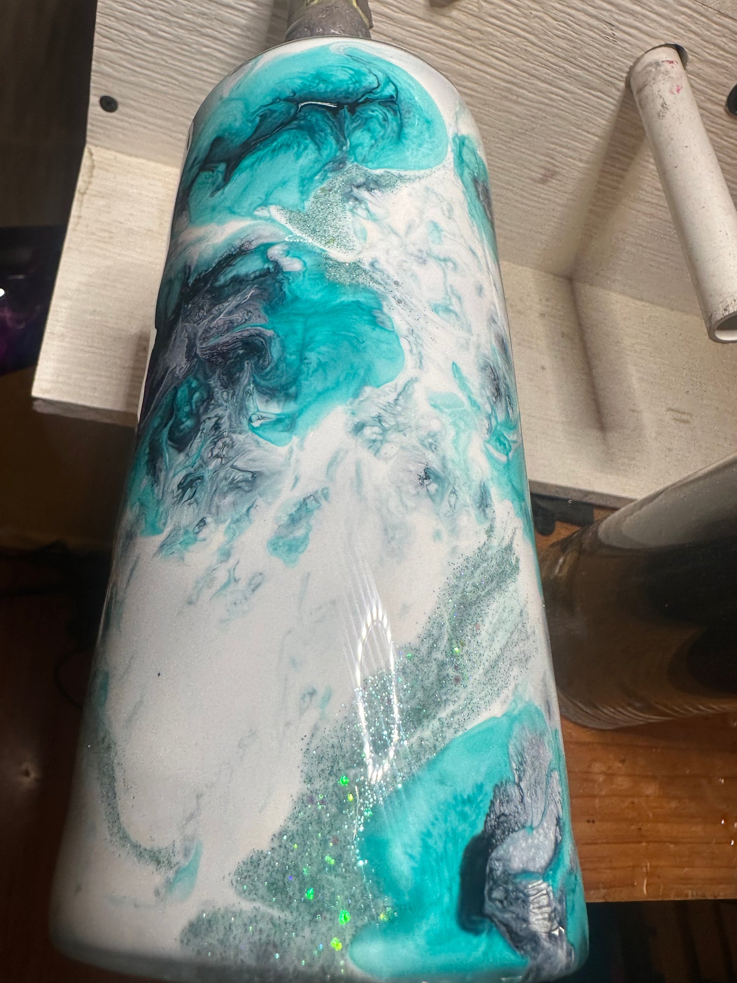 White and Teal GLASS Vase