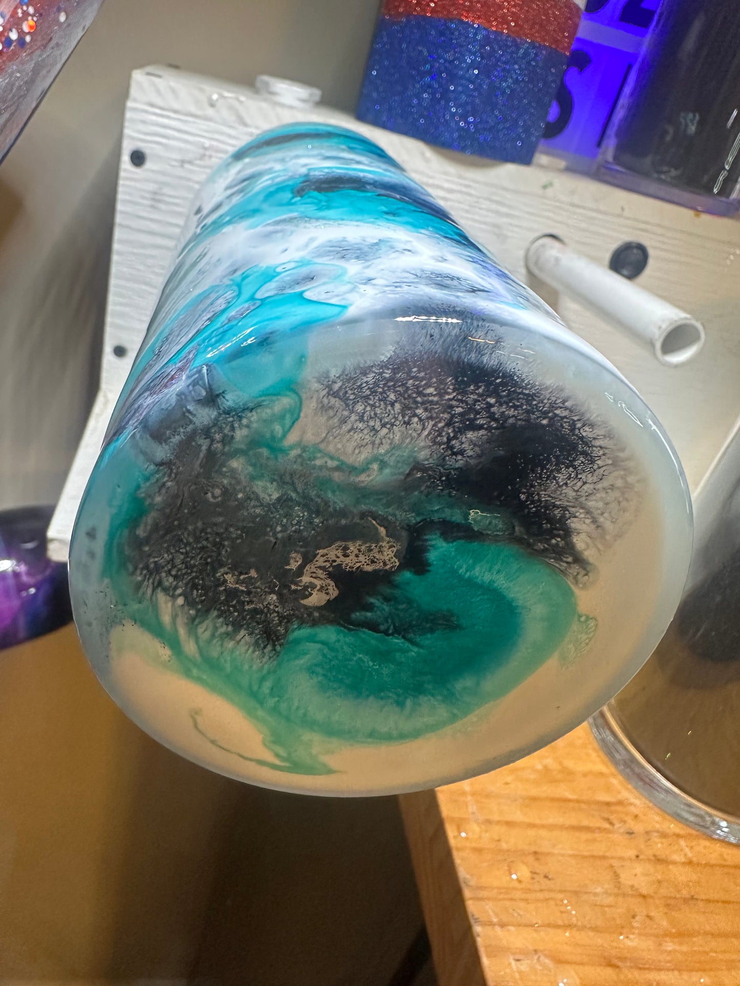 White and Teal GLASS Vase